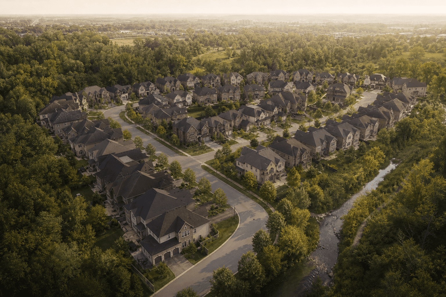 Illustrative AI-generated image of a tree-lined community streetscape